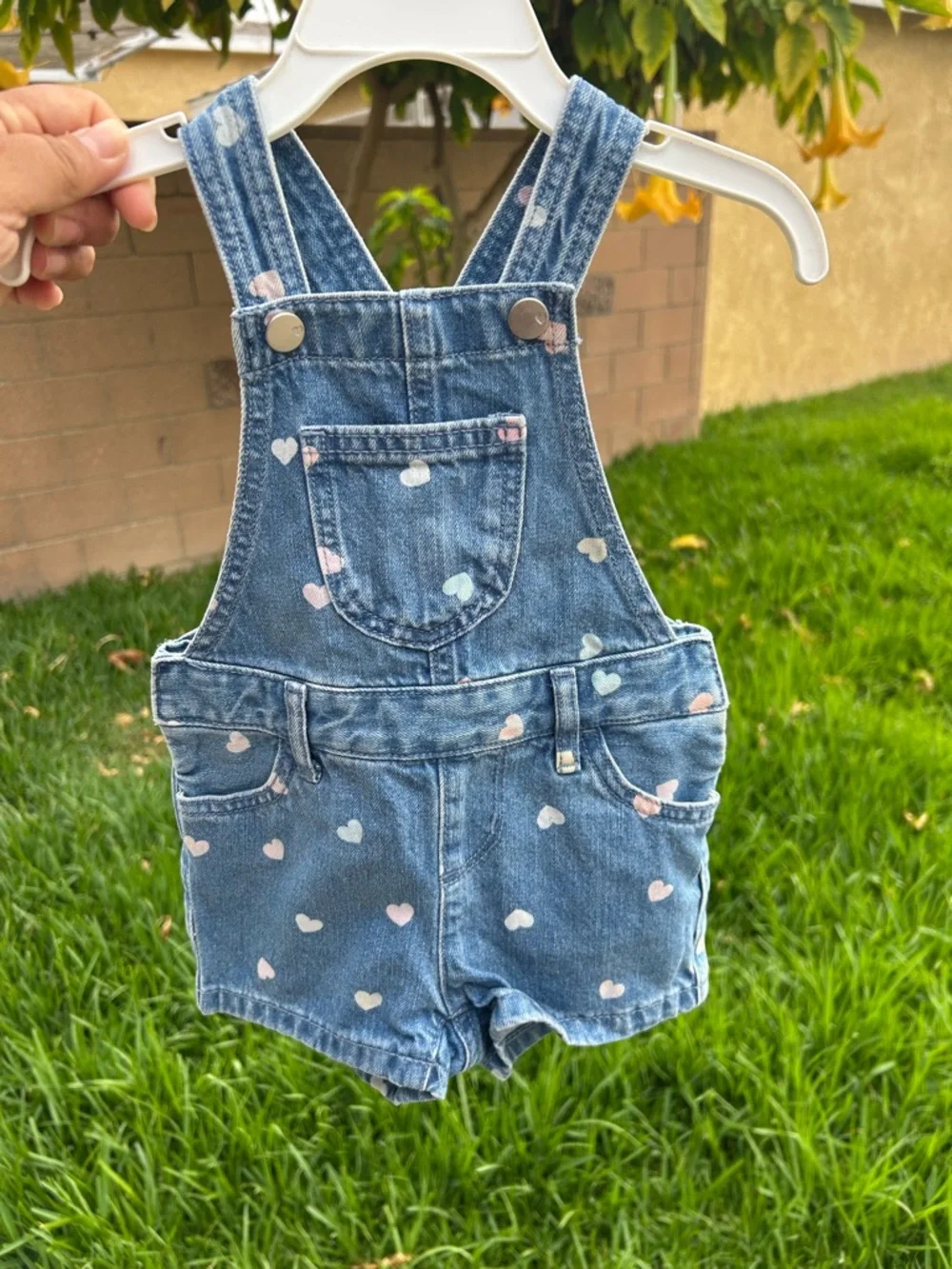The Children's Place Blue Denim Heart Print Short Overalls
